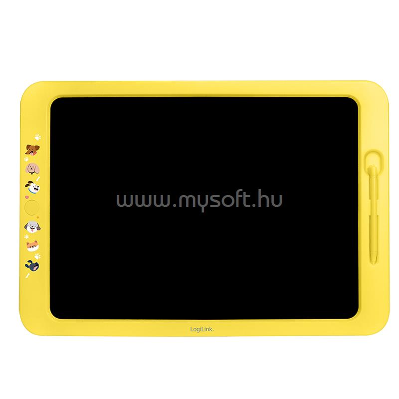LOGILINK LCD gyermek tábla 19", törölhető/újraírható, letörölhető tábla hátlap, állvány (sárga)