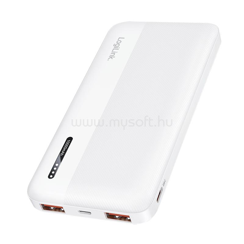 LOGILINK Mobil powerbank, LiPo, 10.000 mAh, 2x USB-A + USB-C, PD 20W (fehér)
