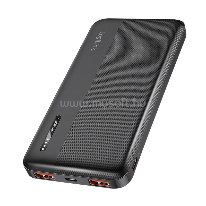 LOGILINK Mobil powerbank, LiPo, 10.000 mAh, PD 20 W, 2x USB-A + USB-C (fekete)