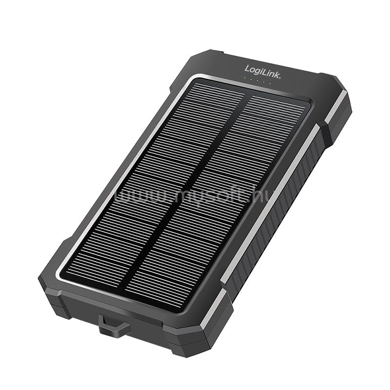 LOGILINK Napelemes powerbank 10 000 mAh, 20 W, 2x USB-A, 1x USB-C, LED fény (fekete/narancssárga)