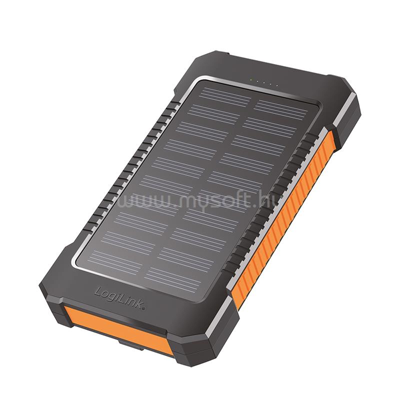 LOGILINK napelemes powerbank 8000 mAh, zseblámpa, 2x USB-A (narancs-fekete)