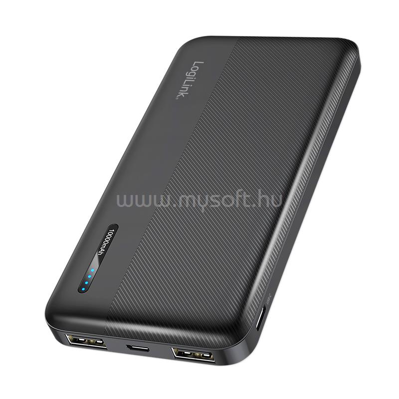 LOGILINK Powerbank 10 000 mAh, 2x USB-A, USB-C, gyorstöltés funkcióval (fekete)
