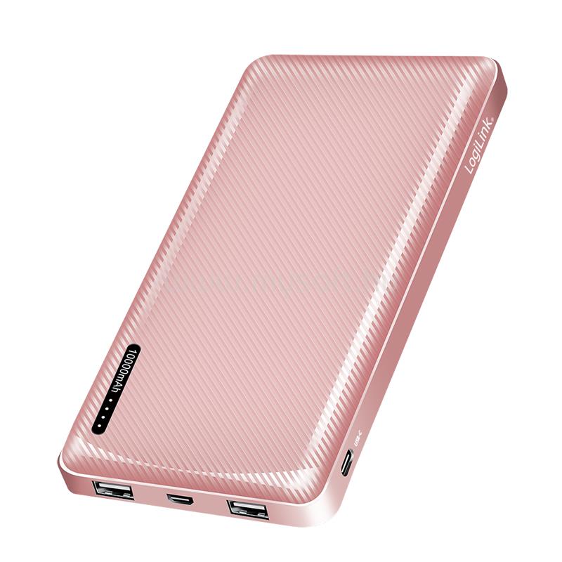 LOGILINK Powerbank 10.000 mAh, 2x USB-A, USB-C, gyorstöltéssel (rózsaszín arany)