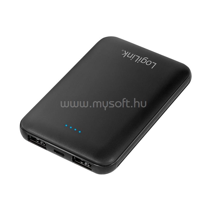 LOGILINK powerbank 5000 mAh, 2x USB-A, vékony (fekete)
