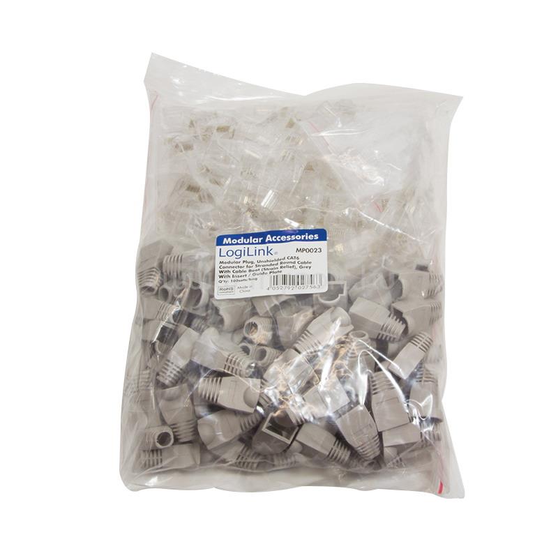 LOGILINK RJ45 moduláris csatlakozó, Cat.6, árnyékolatlan, szürke tartó, 100 db