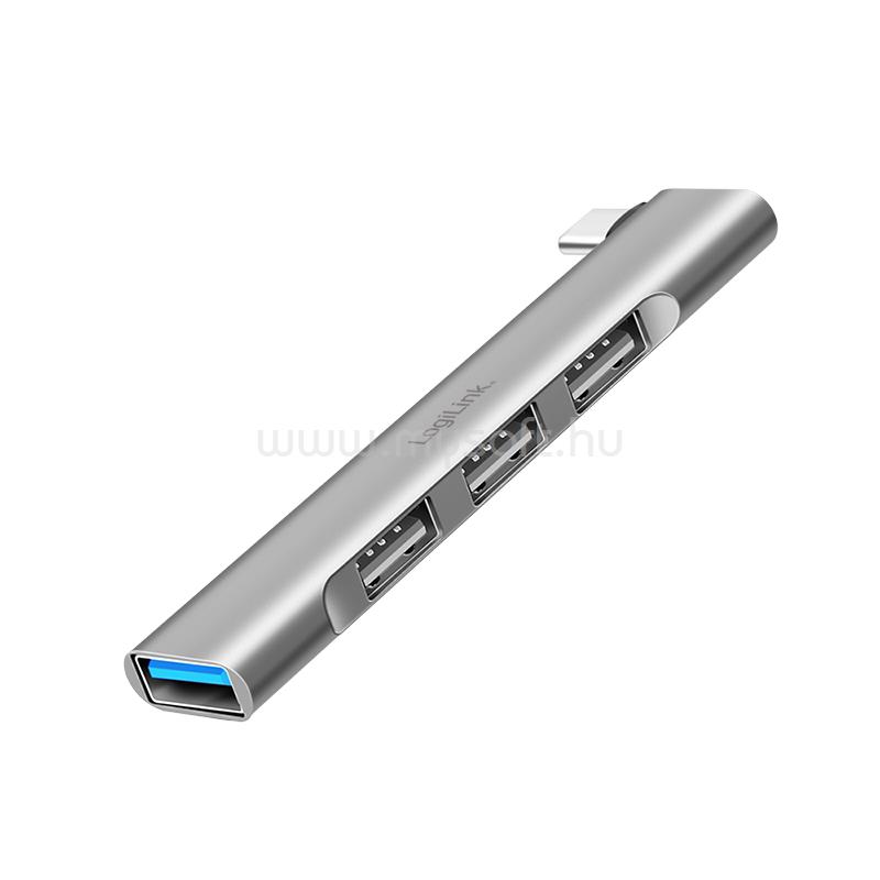 LOGILINK Ultravékony, 4 portos USB-C hub, 18 W, 1x USB-C/M, 3x USB-A/F, alumínium
