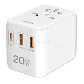 LOGILINK Univerzális utazó tápegység, 20 W (PD), 4x csatlakozók, tűzálló (fehér) LOGILINK_PA0356 small