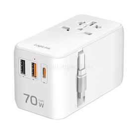 LOGILINK Univerzális utazó tápegység, 70 W (PD), 4x csatlakozások + kábel, tűzálló (fehér) LOGILINK_PA0357 small
