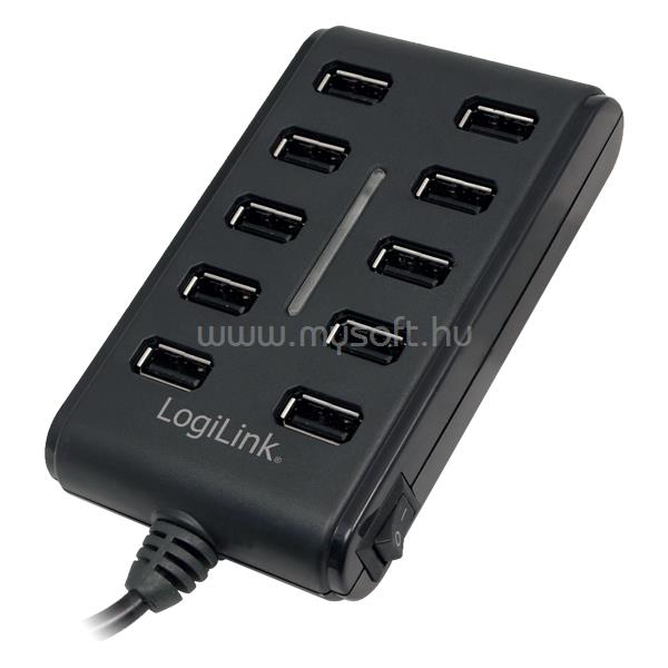 LOGILINK USB 2.0 10 portos hub, ki/be kapcsolóval