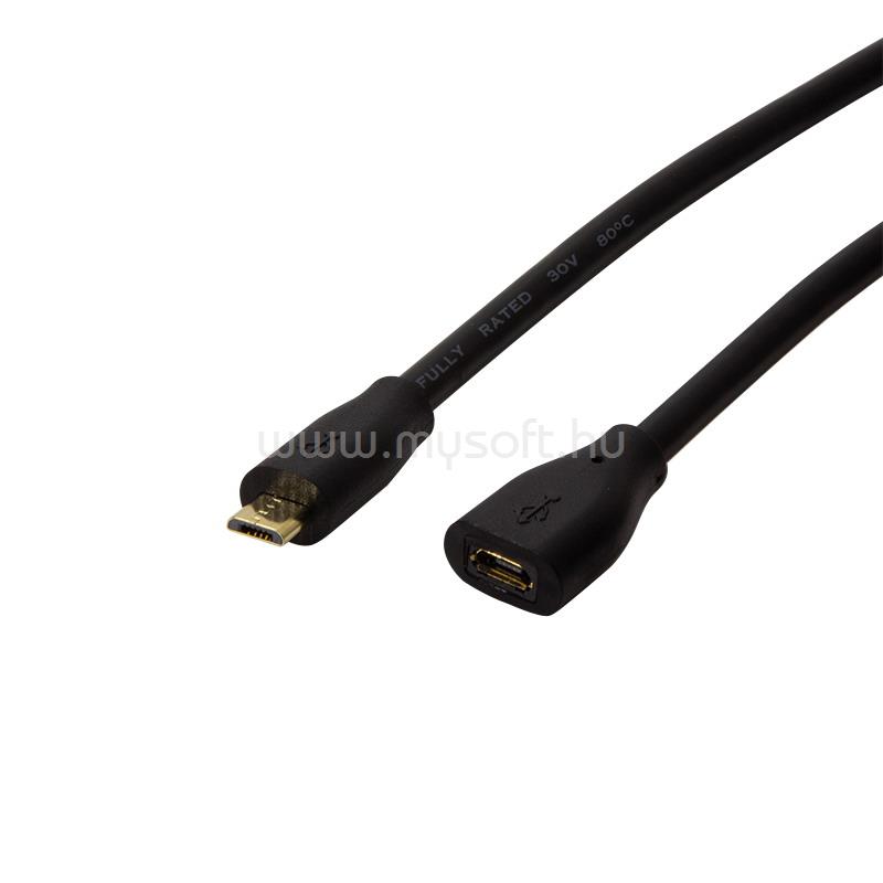 LOGILINK USB 2.0 kábel, Micro-USB/M - Micro-USB/F, fekete, 1 m