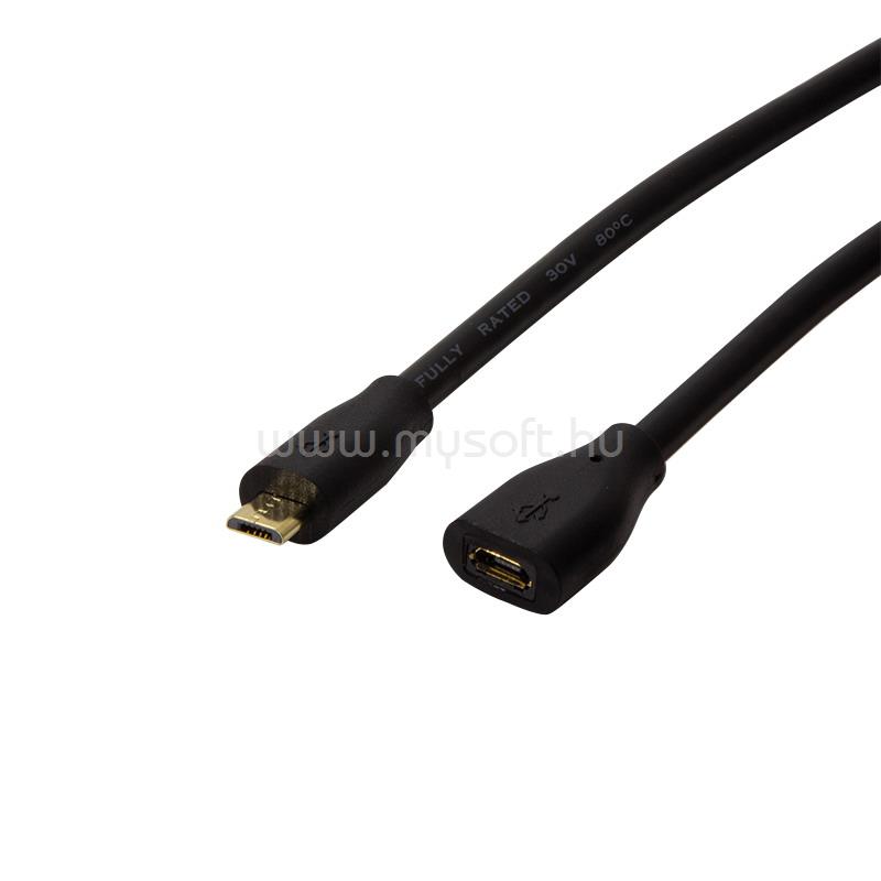 LOGILINK USB 2.0 kábel, Micro-USB/M - Micro-USB/F, fekete, 2 m