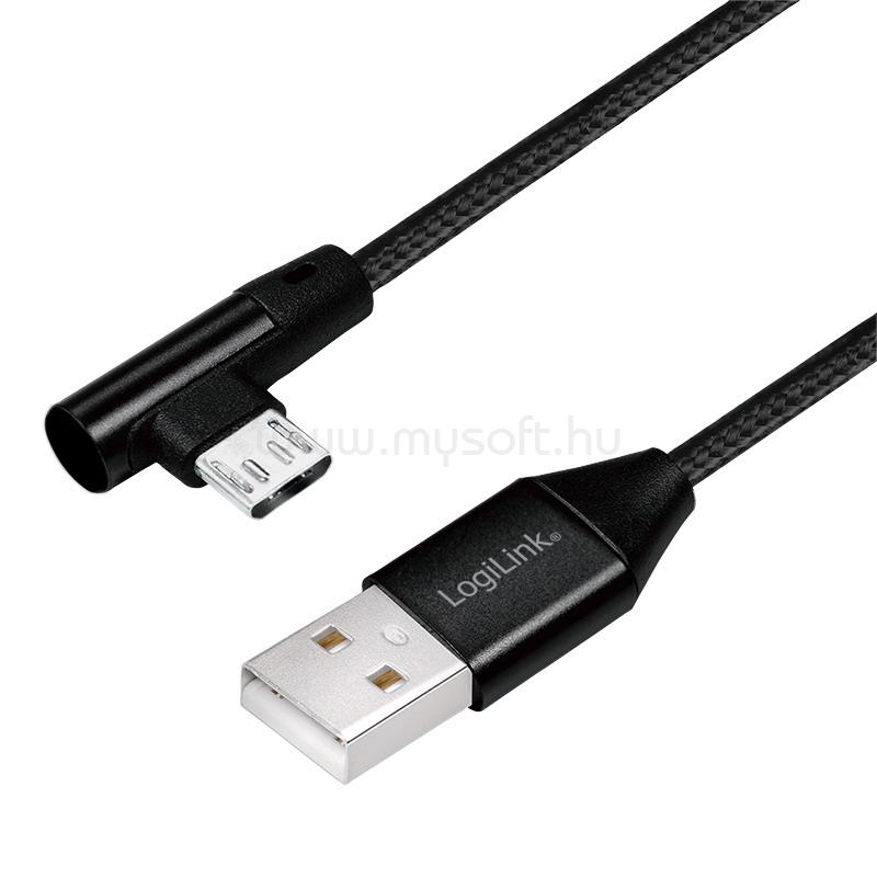 LOGILINK USB 2.0 kábel, USB-A/M - 90  Micro-USB/M, szövet, 0,3 m