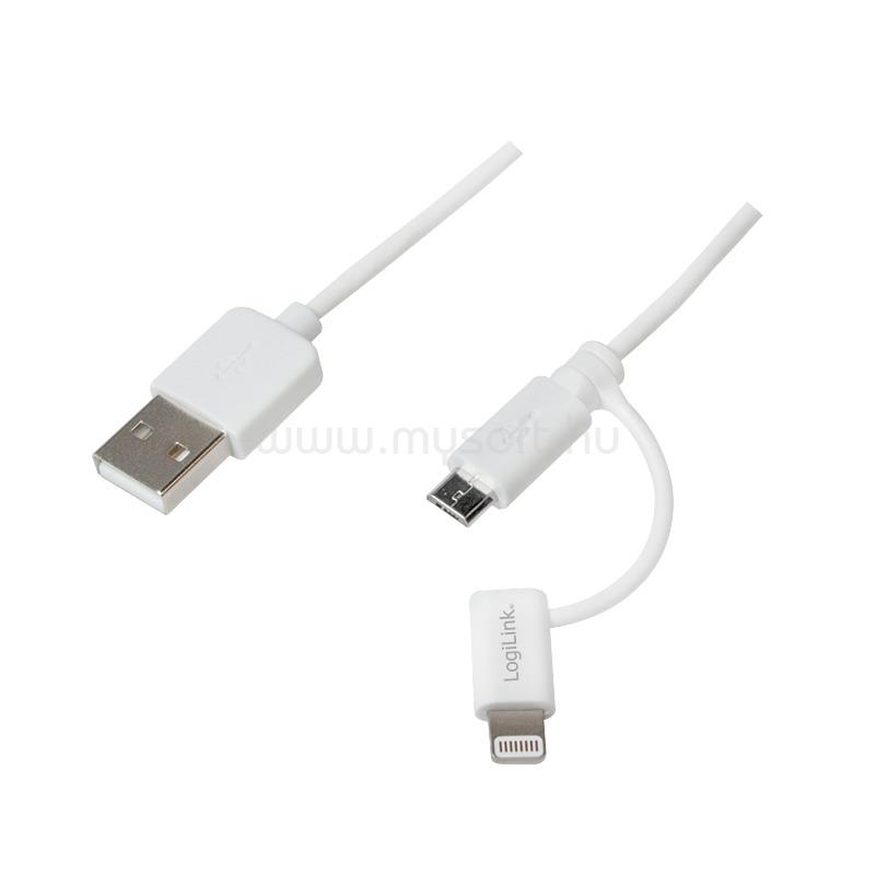 LOGILINK USB 2.0 kábel, USB-A/M - Micro-USB + Lightning/M, fehér, 1 m