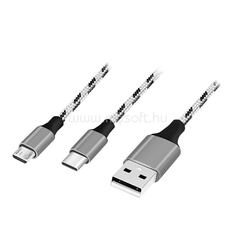 LOGILINK USB 2.0 kábel, USB-A/M - Micro-USB + USB-C, fehér/fekete, 1,2 m