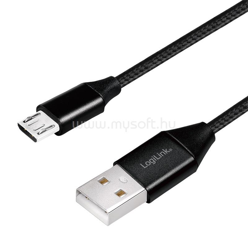 LOGILINK USB 2.0 kábel, USB-A/M - Micro-USB/M (90 ), szövet, fém, 0,3 m