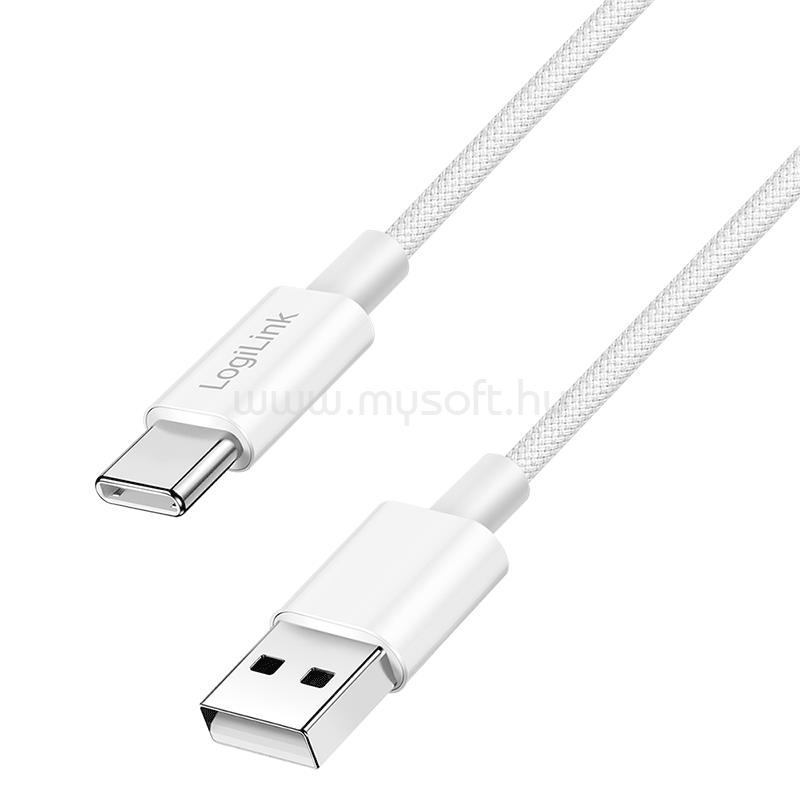 LOGILINK USB 2.0 Type-C kábel, C/M - A/M, 480 Mbps, 60W, nejlon, fehér, 0,5 m