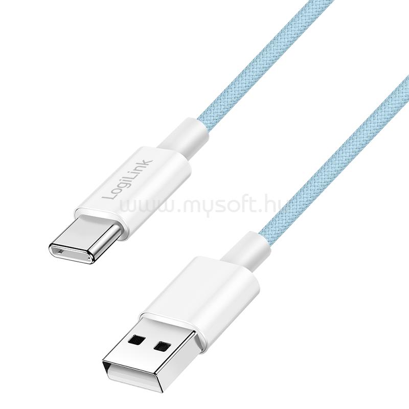 LOGILINK USB 2.0 Type-C kábel, C/M - A/M, 480 Mbps, 60W, nejlon, kék, 0,5 m