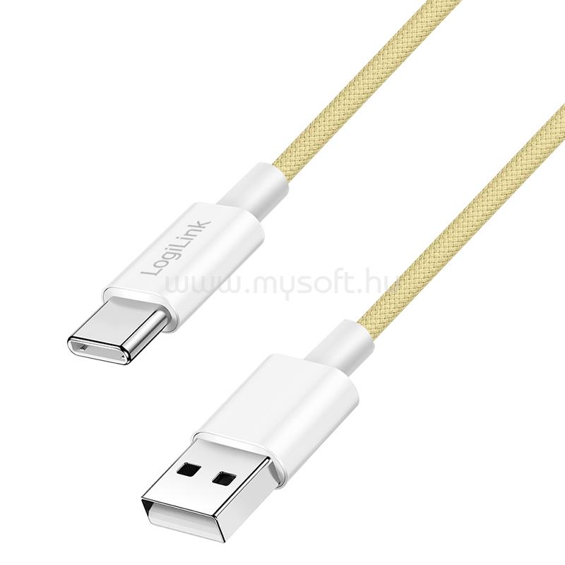 LOGILINK USB 2.0 Type-C kábel, C/M - A/M, 480 Mbps, 60W, nejlon, sárga, 1 m