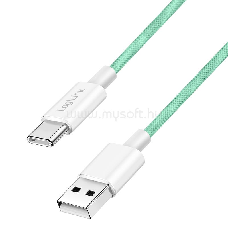 LOGILINK USB 2.0 Type-C kábel, C/M - A/M, 480 Mbps, 60W, nejlon, zöld, 0,5 m