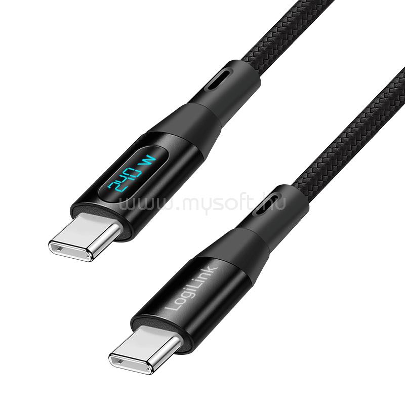 LOGILINK USB 2.0 Type-C kábel, C/M - C/M, 480 Mbit/s, 240W, kijelző, nejlon, fekete, 1 m
