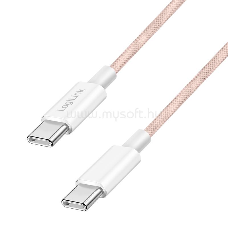 LOGILINK USB 2.0 Type-C kábel, C/M - C/M, 480 Mbps, 60W, nejlon, rózsaszín, 1 m