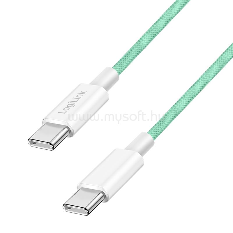 LOGILINK USB 2.0 Type-C kábel, C/M - C/M, 480 Mbps, 60W, nejlon, zöld, 0,5 m