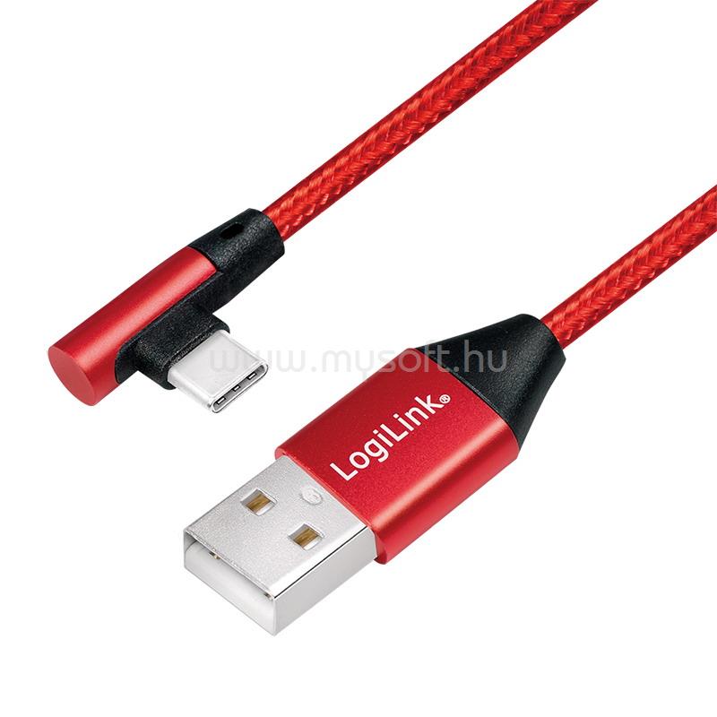 LOGILINK USB 2.0 Type-C kábel, C/M (90 ) USB-A/M-hez, szövet, 1 m