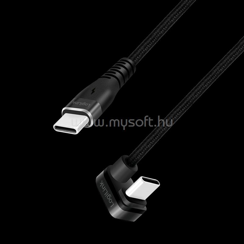LOGILINK USB 2.0 Type-C kábel, C/M 180 fok - USB-C/M, alu, fekete, 1 m