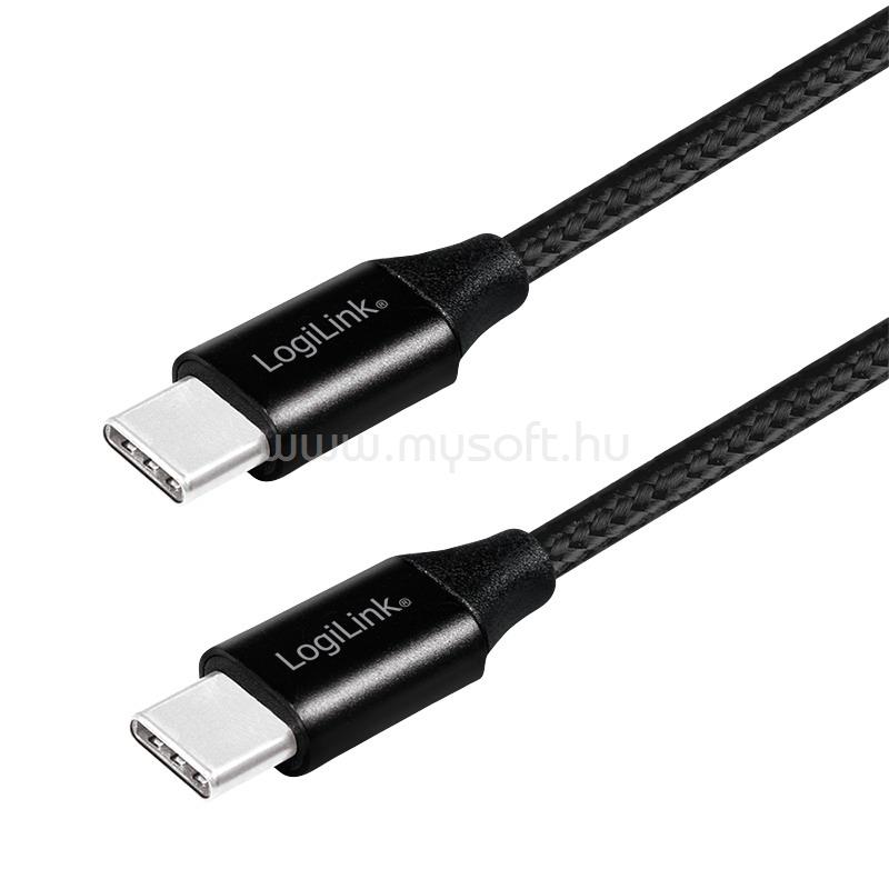 LOGILINK USB 2.0 Type-C kábel, C/M-C/M, fém, szövet, 1 m