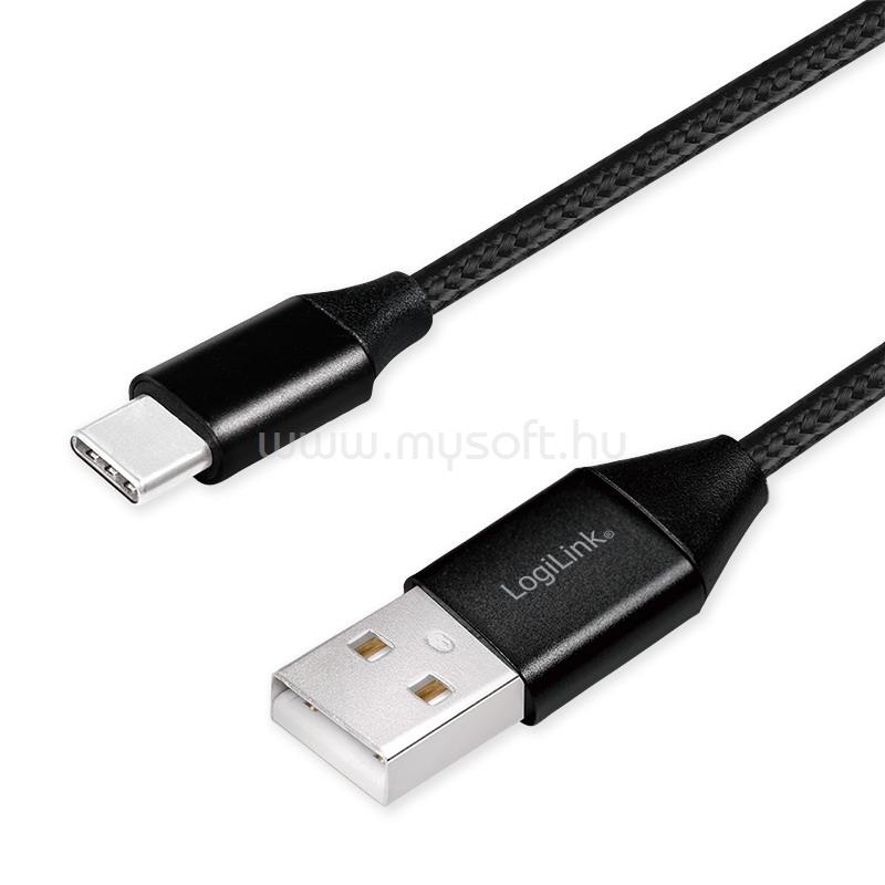 LOGILINK USB 2.0 Type-C kábel, C/M-USB-A/M, szövet, fekete, 0,3 m