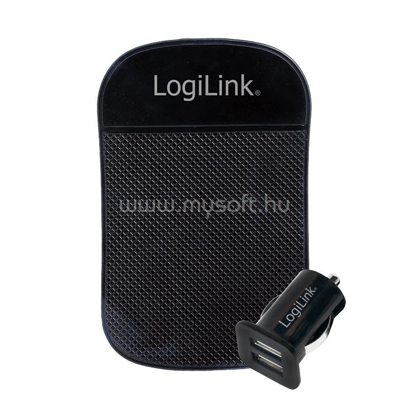 LOGILINK USB 2-port autós töltőkészlet, csúszásgátló szőnyeggel (fekete)