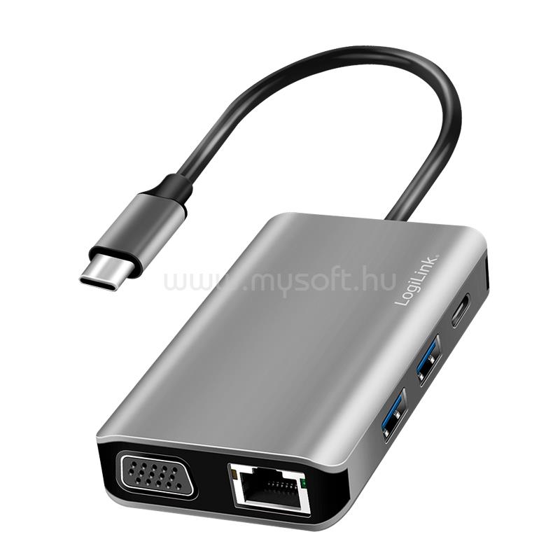 LOGILINK USB 3.2 Gen 1 dokkoló állomás, USB-C, 7 port, PD, antracit