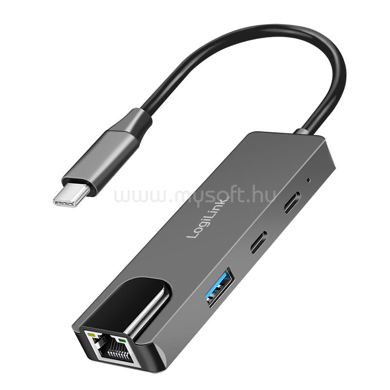 LOGILINK USB 3.2 Gen 1 hub, 3 portos, 2,5G Gigabit Ethernet adapterrel (térszürke)