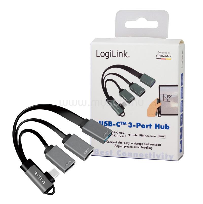 LOGILINK USB 3.2 Gen 1 hub, USB-C/M (90 )   3x USB-A/F, alu, 0,15 m