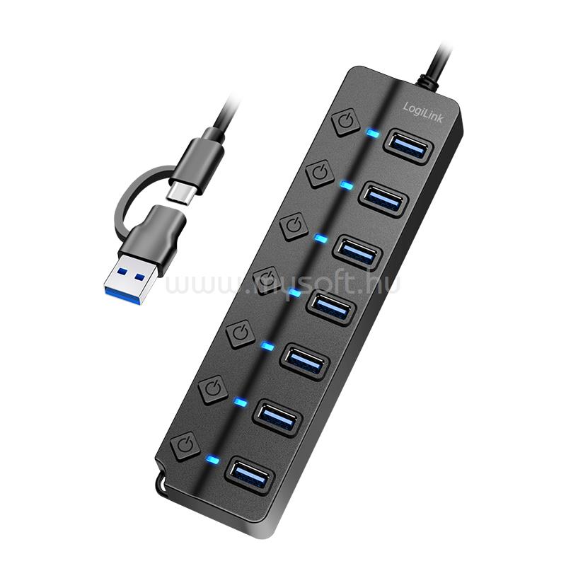 LOGILINK USB 3.2 Gen1 hub, 7 port, be-/kikapcsoló (fekete)