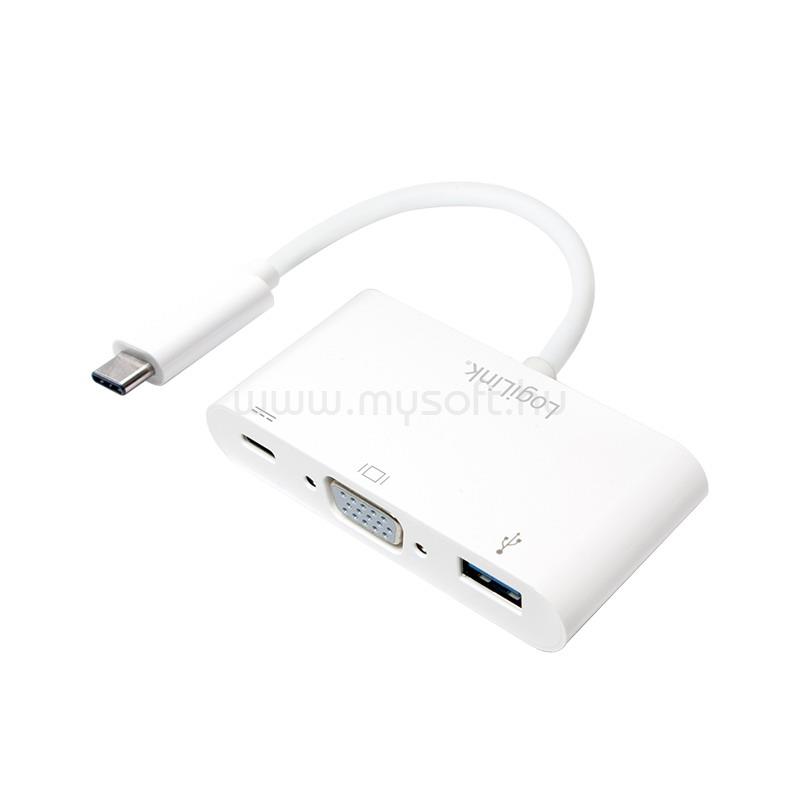 LOGILINK USB 3.2 Gen1 Type-C adapter, C/M - VGA+2xUSB, 1080p, PD, fehér, 0,14 m