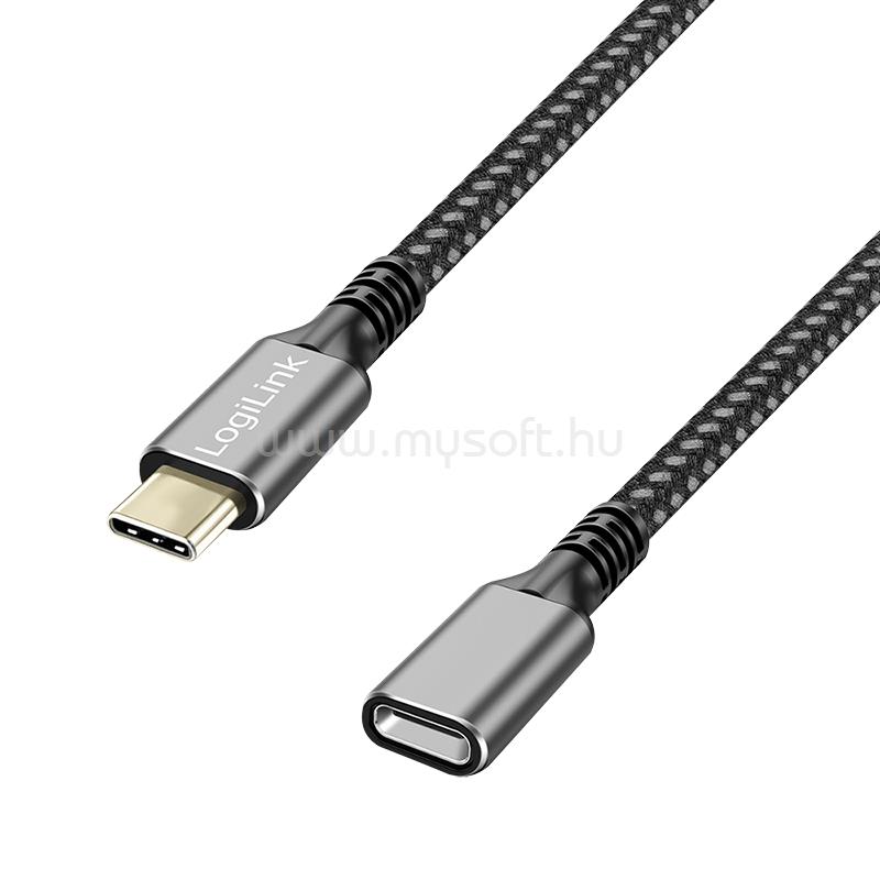 LOGILINK USB 3.2 Gen1 Type-C kábel, C/M-USB-C/F, PD, alu, fekete/szürke, 2 m