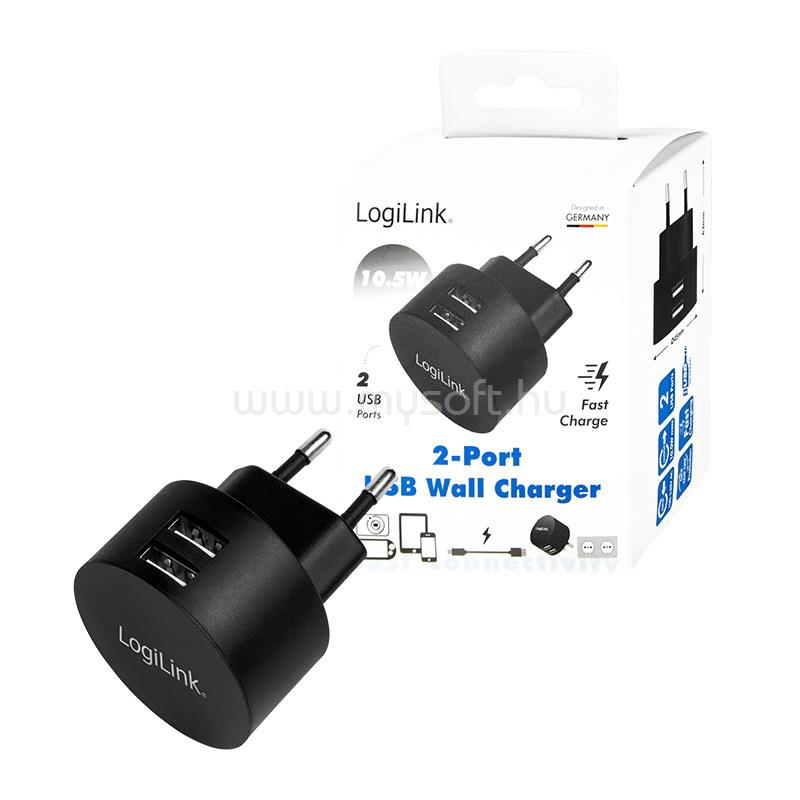 LOGILINK USB aljzat adapter, 2x USB port a gyorstöltéshez, 10,5 W