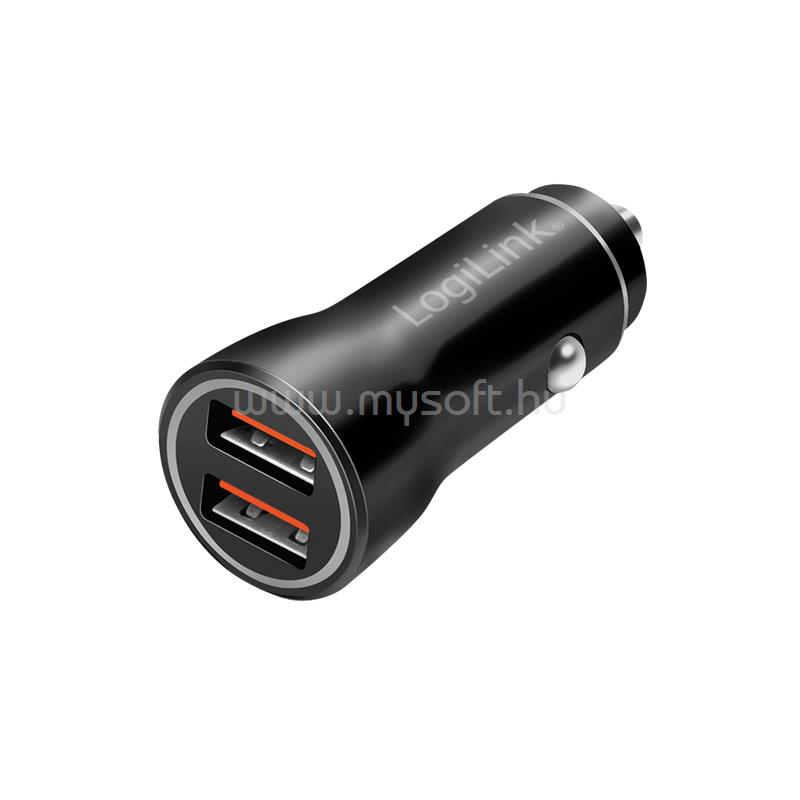 LOGILINK USB autós töltő, 2x USB-A, 10,5 W (fekete)