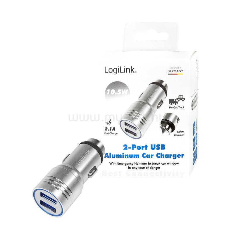 LOGILINK USB autós töltő beépített vészkalapáccsal, 10,5W