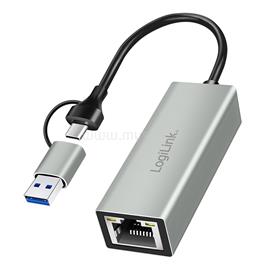 LOGILINK USB-C   Gigabit Ethernet adapter 2 az 1-ben USB-csatlakozással (szürke) LOGILINK_UA0238B small