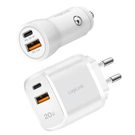 LOGILINK USB töltőkészlet, 20 W, 1x autós adapter és 1x fali adapter, 1x USB-A + 1x USB-C, fehér LOGILINK_PA0374 small