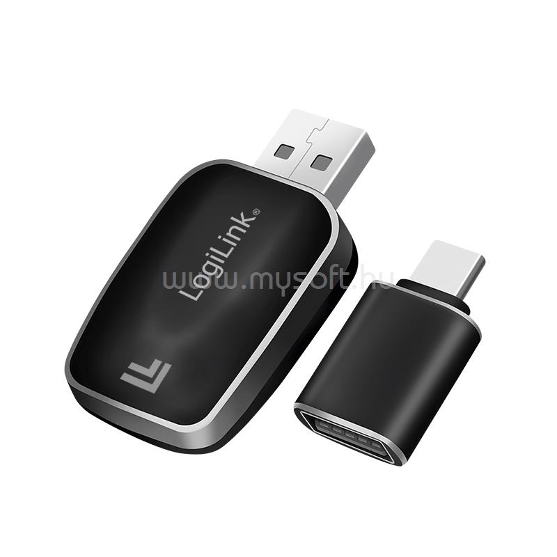LOGILINK Vezeték nélküli BT 5.0 autós adapter CarPlay és Android Auto funkciókhoz, USB-A + USB-C (fekete)
