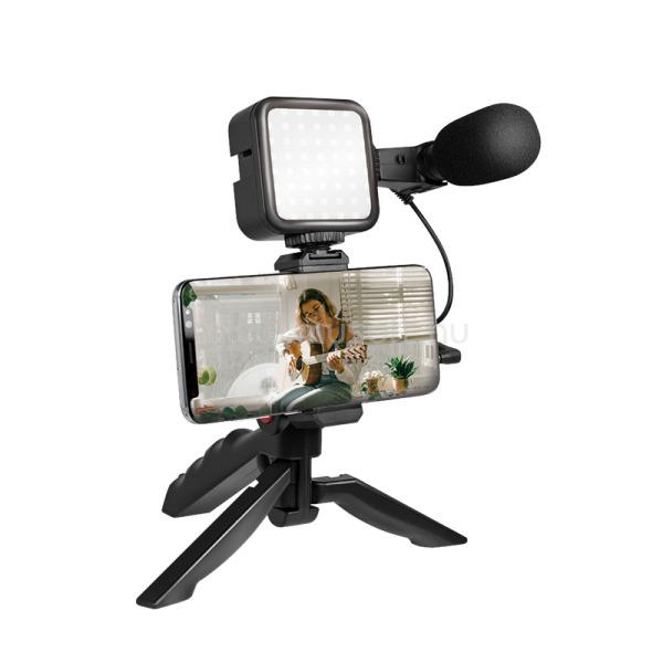 LOGILINK Vlogger Kit LED fénnyel, mikrofonnal + állvánnyal, 4,7-7"-os okostelefonokhoz