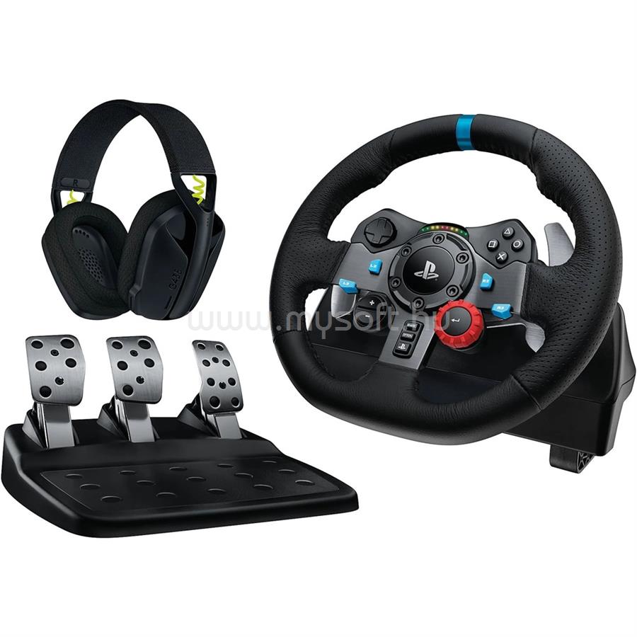LOGITECH G29 Driving Force PC/PS4/PS5 kormány + G435 vezeték nélküli gamer headset (fekete) csomag