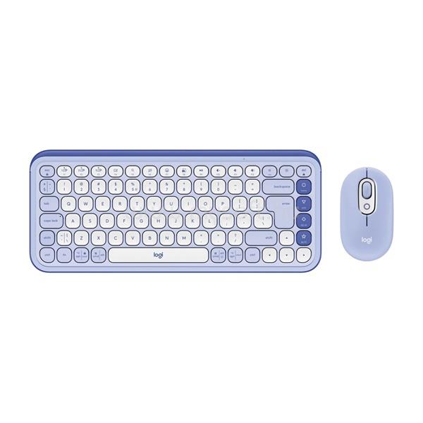 LOGITECH Pop Icon Combo vezeték nélküli billentyűzet + egér angol lokalizáció (lila/piszkosfehér)