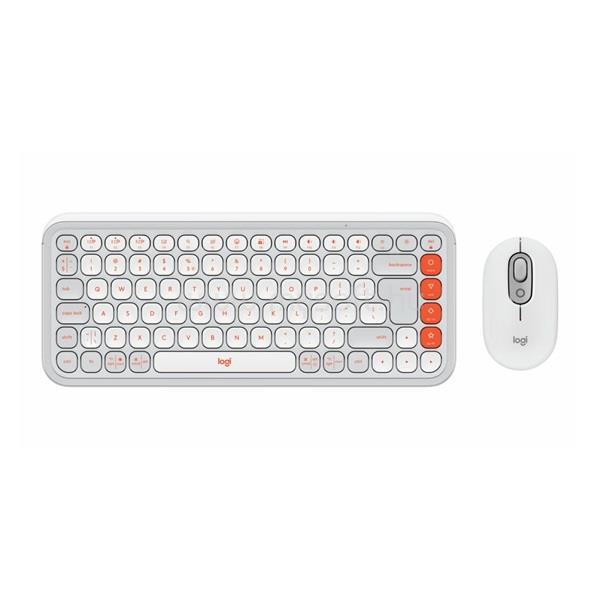 LOGITECH Pop Icon Combo vezeték nélküli billentyűzet + egér angol lokalizáció (narancssárga/piszkosfehér)