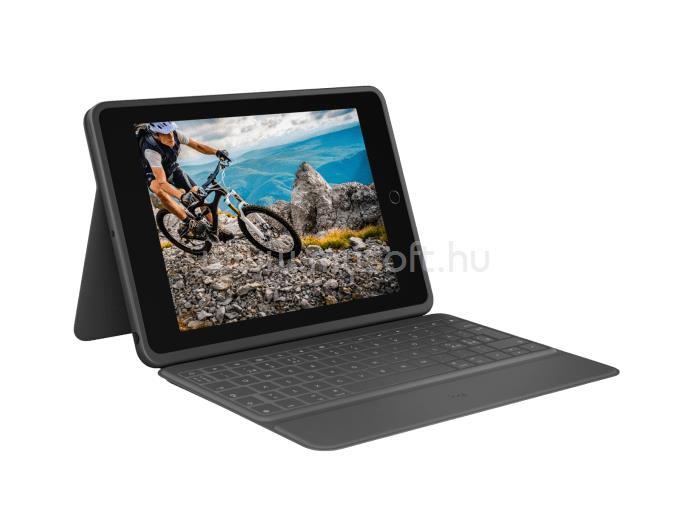 LOGITECH Rugged Folio Touch billentyűzettok 7., 8., 9. generációs iPadhez német lokalizáció (grafitszürke)