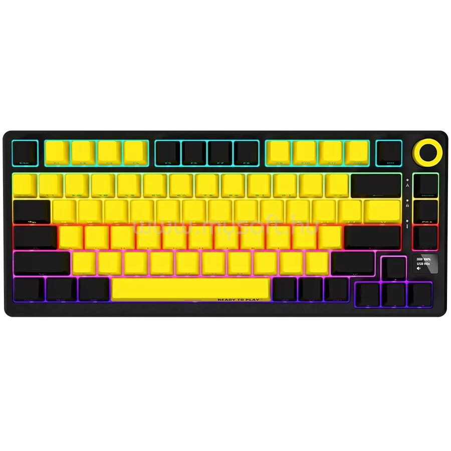 LORGAR KBP7075W Pro, 75% mechanikus gamer vezeték nélküli billentyűzet amerikai angol lokalizáció (fekete-sárga)