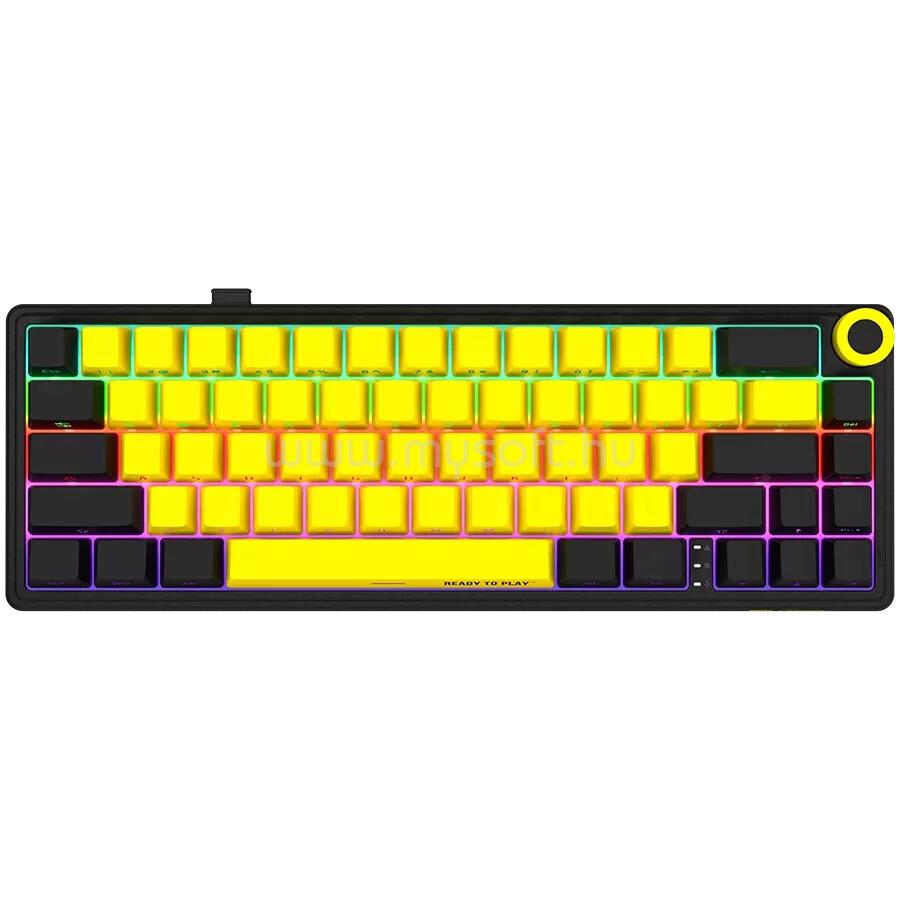 LORGAR KBP70MW Pro 65% mechanikus gamer vezeték nélküli billentyűzet amerikai angol lokalizáció (fekete-sárga)